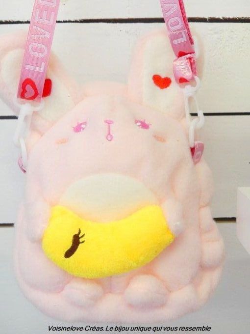 Mini sac kawaii lapin blanc et coeur rose