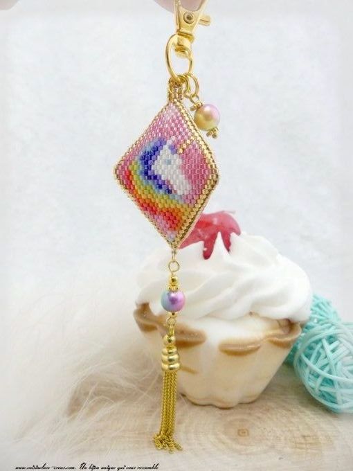 Porte clef Tissé perles Licorne